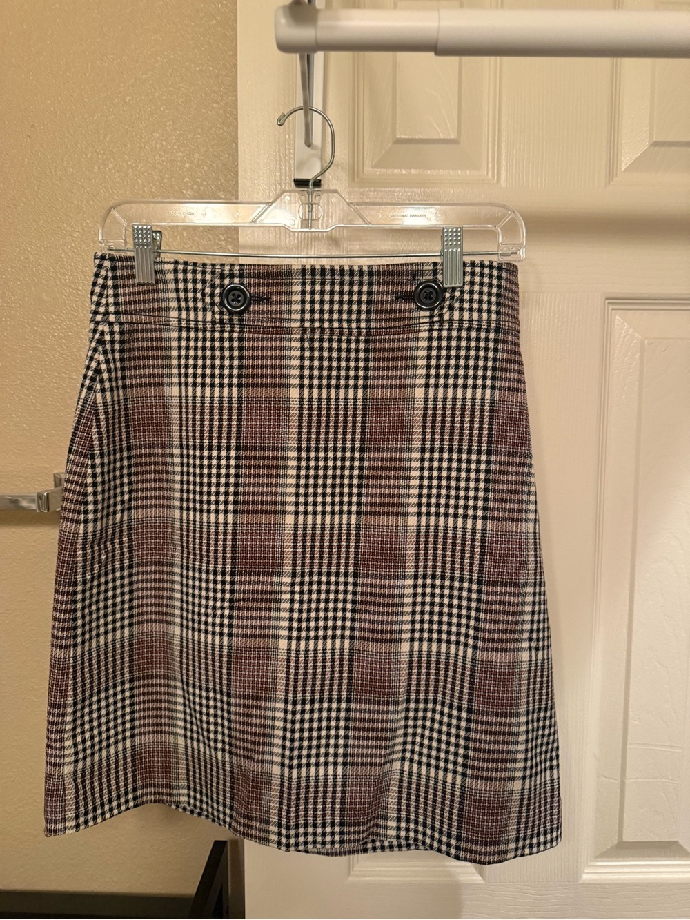 Ann Taylor Burgundy and Black Plaid A-Line Skirt
